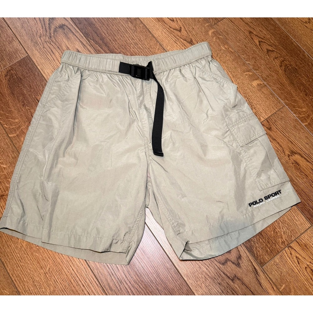 Polo Sport Ralph Lauren Mens Khaki Nylon Cargo Shorts Belted Utility Tan 32